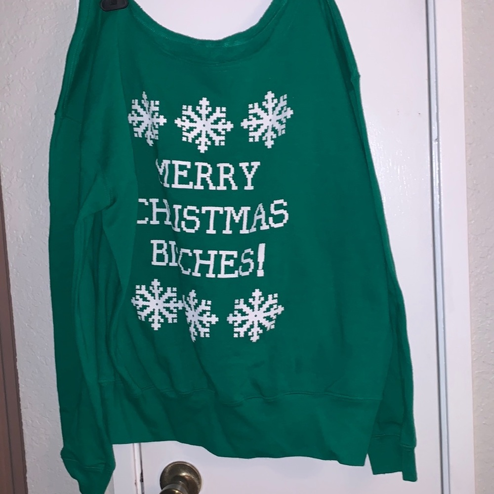 Dentz Denim and Design Merry Christmas Bitches Green and White Ugly Sweater